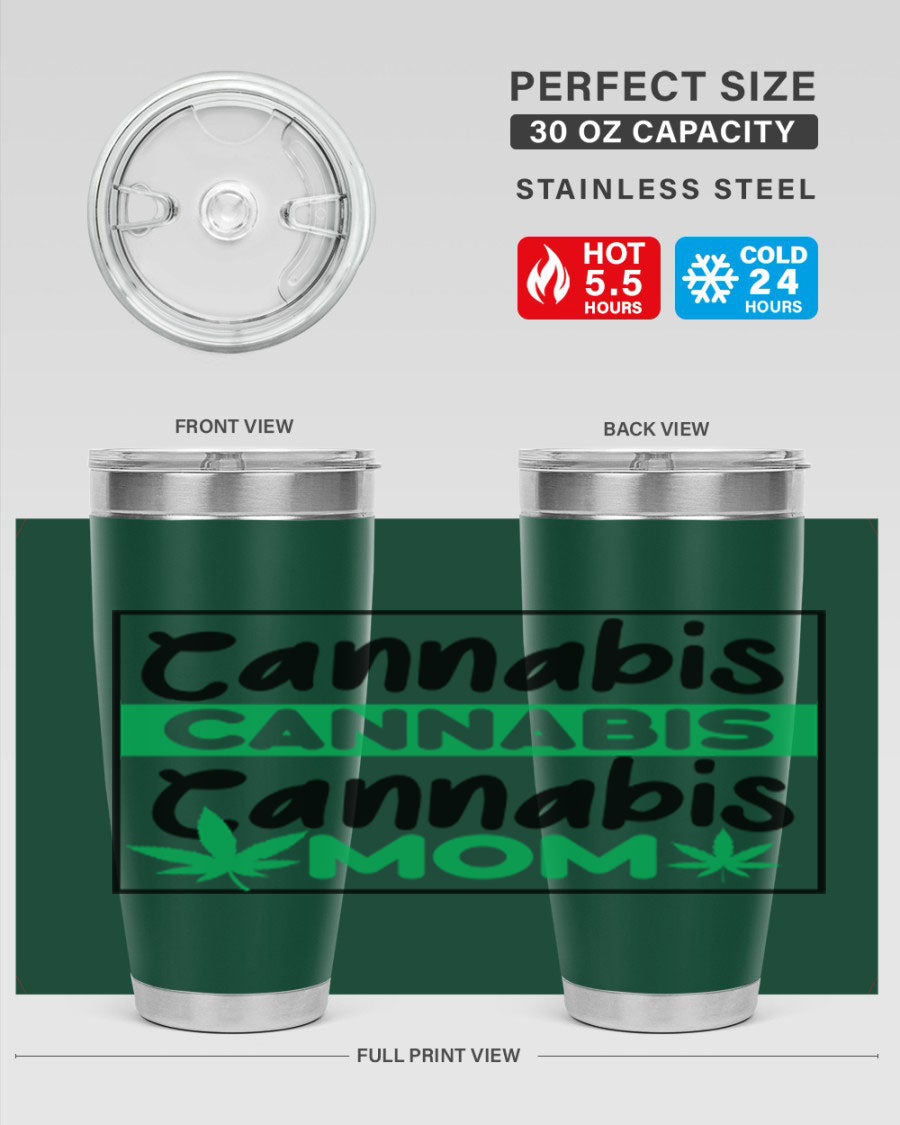 Cannabis Mom 49# Tumbler, a stylish 20oz double wall vacuum stainless steel tumbler with a vibrant cannabis-themed design.