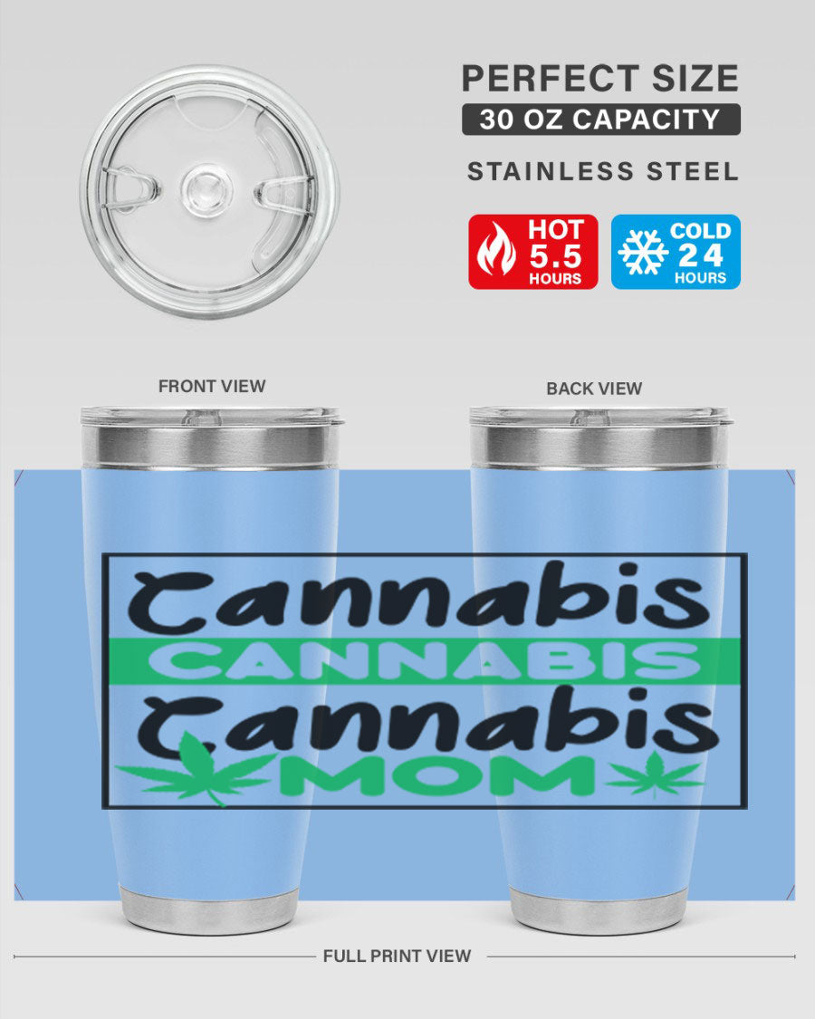 Cannabis Mom 49# Tumbler, a stylish 20oz double wall vacuum stainless steel tumbler with a vibrant cannabis-themed design.