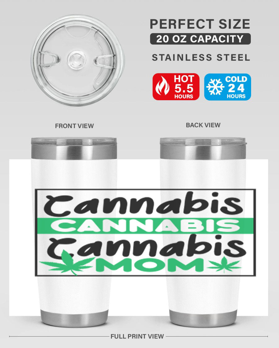Cannabis Mom 49# Tumbler, a stylish 20oz double wall vacuum stainless steel tumbler with a vibrant cannabis-themed design.