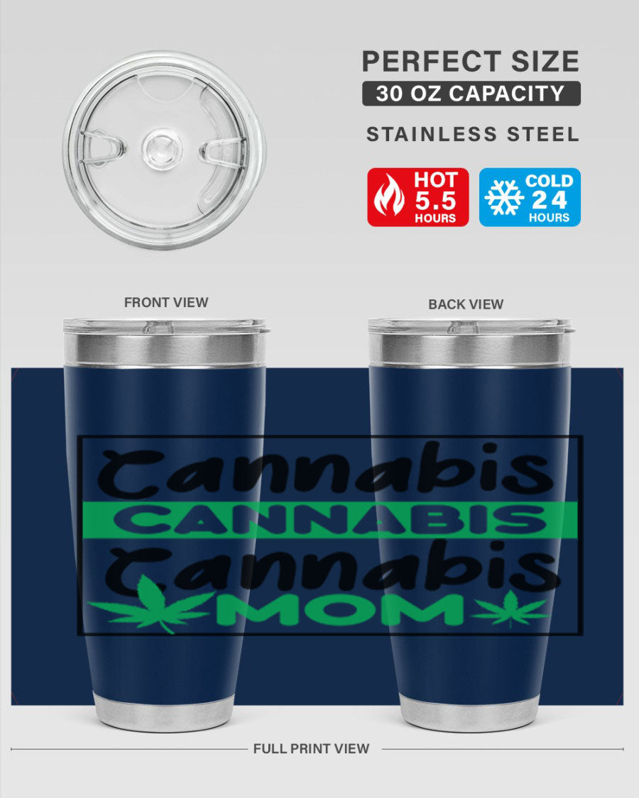 Cannabis Mom 49# Tumbler, a stylish 20oz double wall vacuum stainless steel tumbler with a vibrant cannabis-themed design.