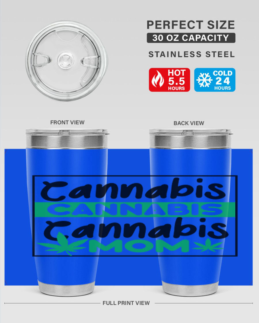 Cannabis Mom 49# Tumbler, a stylish 20oz double wall vacuum stainless steel tumbler with a vibrant cannabis-themed design.