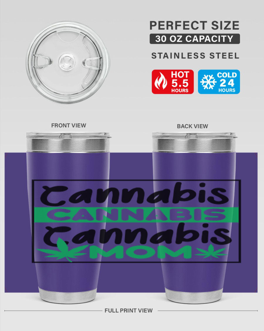 Cannabis Mom 49# Tumbler, a stylish 20oz double wall vacuum stainless steel tumbler with a vibrant cannabis-themed design.