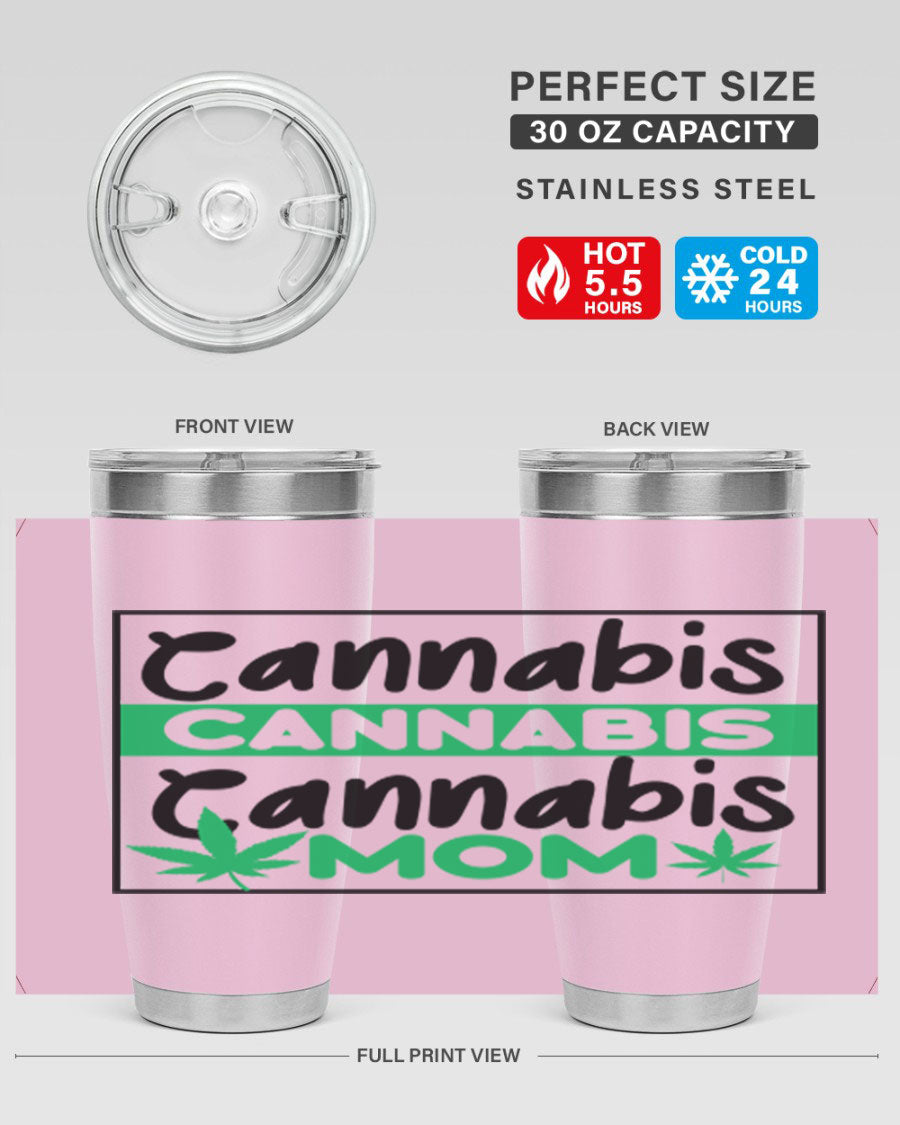 Cannabis Mom 49# Tumbler, a stylish 20oz double wall vacuum stainless steel tumbler with a vibrant cannabis-themed design.