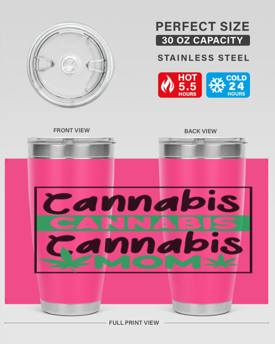 Cannabis Mom 49# Tumbler, a stylish 20oz double wall vacuum stainless steel tumbler with a vibrant cannabis-themed design.