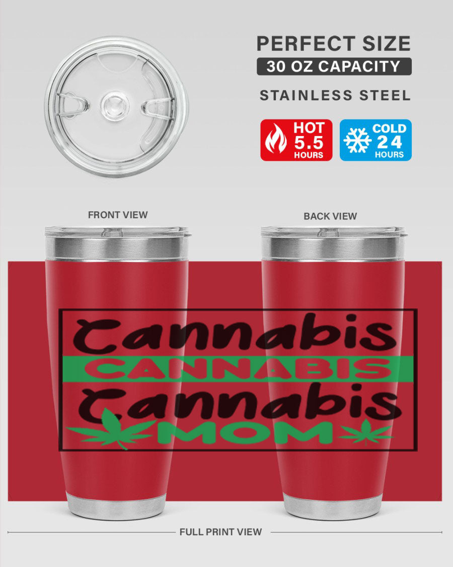 Cannabis Mom 49# Tumbler, a stylish 20oz double wall vacuum stainless steel tumbler with a vibrant cannabis-themed design.