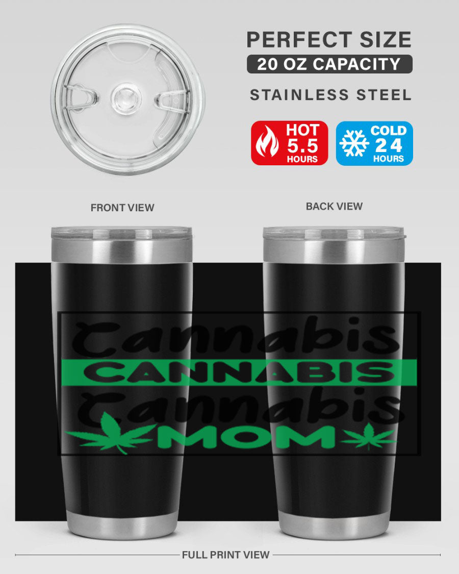 Cannabis Mom 49# Tumbler, a stylish 20oz double wall vacuum stainless steel tumbler with a vibrant cannabis-themed design.