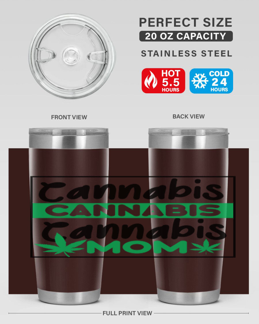 Cannabis Mom 49# Tumbler, a stylish 20oz double wall vacuum stainless steel tumbler with a vibrant cannabis-themed design.