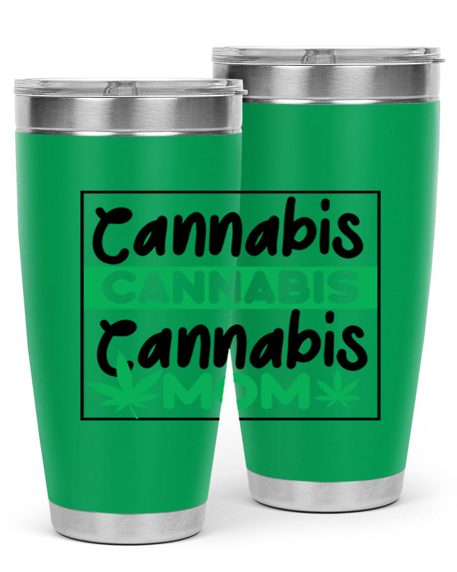 Cannabis Mom 49# Tumbler, a stylish 20oz double wall vacuum stainless steel tumbler with a vibrant cannabis-themed design.