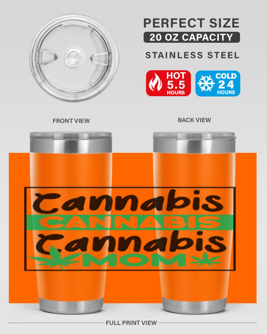 Cannabis Mom 49# Tumbler, a stylish 20oz double wall vacuum stainless steel tumbler with a vibrant cannabis-themed design.