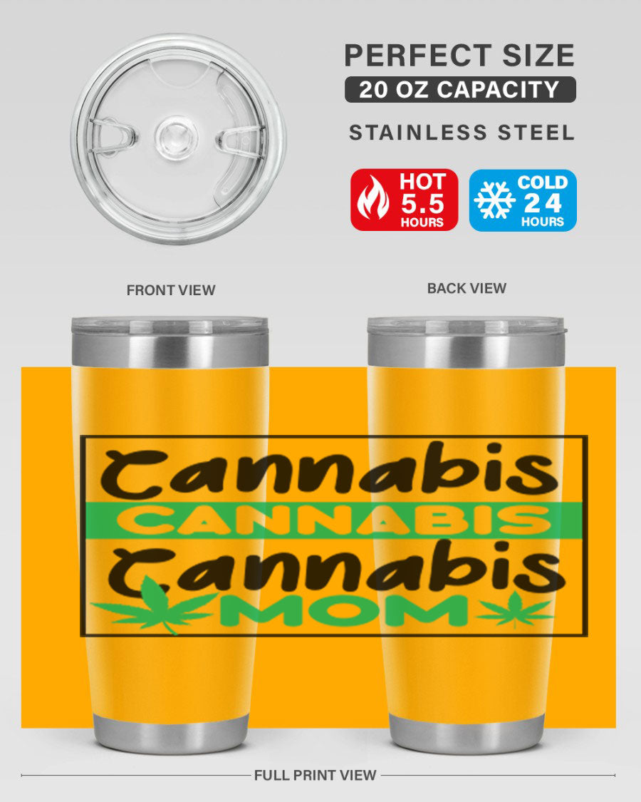 Cannabis Mom 49# Tumbler, a stylish 20oz double wall vacuum stainless steel tumbler with a vibrant cannabis-themed design.