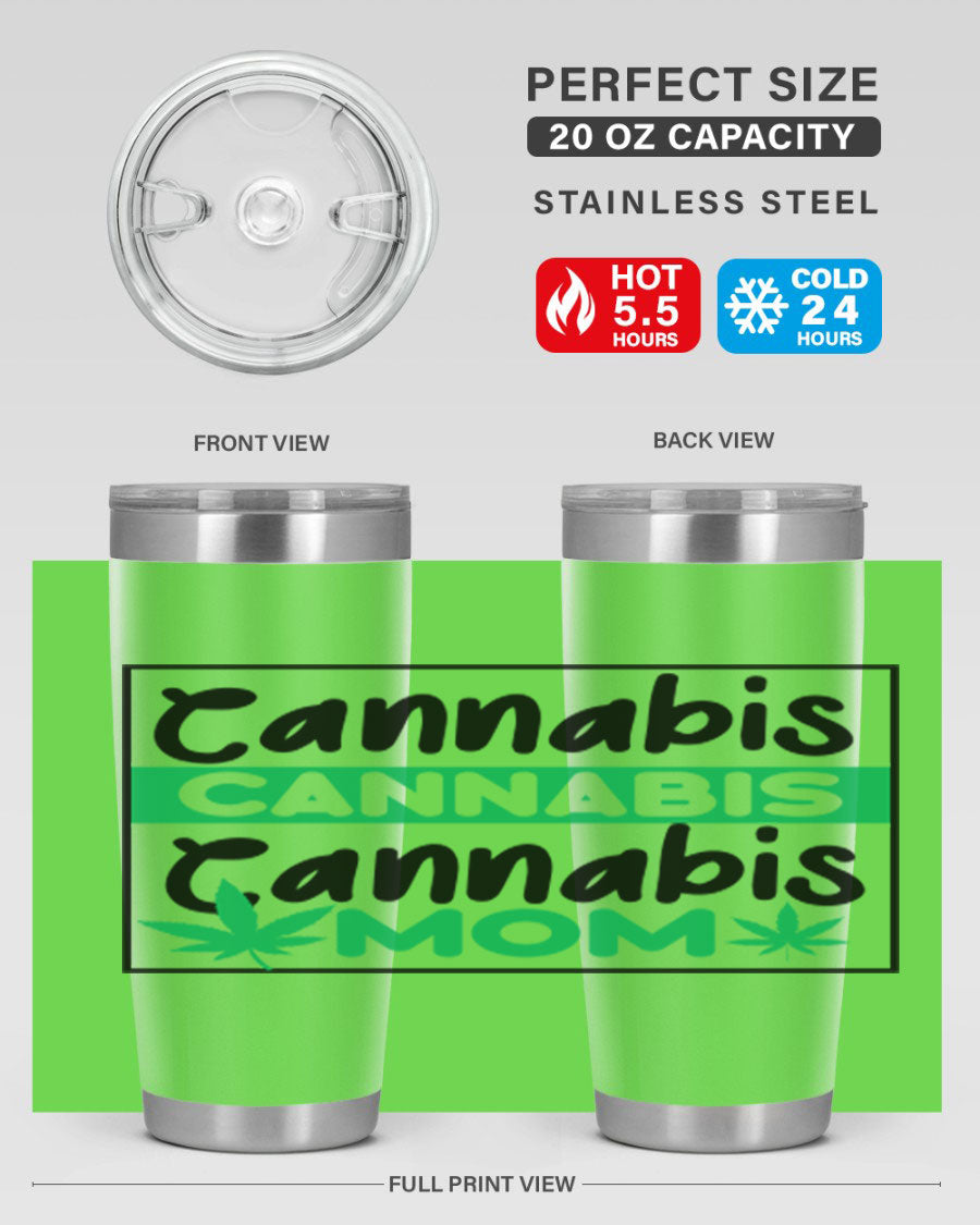 Cannabis Mom 49# Tumbler, a stylish 20oz double wall vacuum stainless steel tumbler with a vibrant cannabis-themed design.