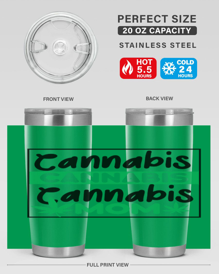 Cannabis Mom 49# Tumbler, a stylish 20oz double wall vacuum stainless steel tumbler with a vibrant cannabis-themed design.