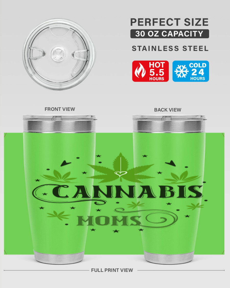 Cannabis Moms 51# Tumbler, a stylish 20oz double wall vacuum stainless steel tumbler with a drink-thru lid, perfect for hot and cold beverages.