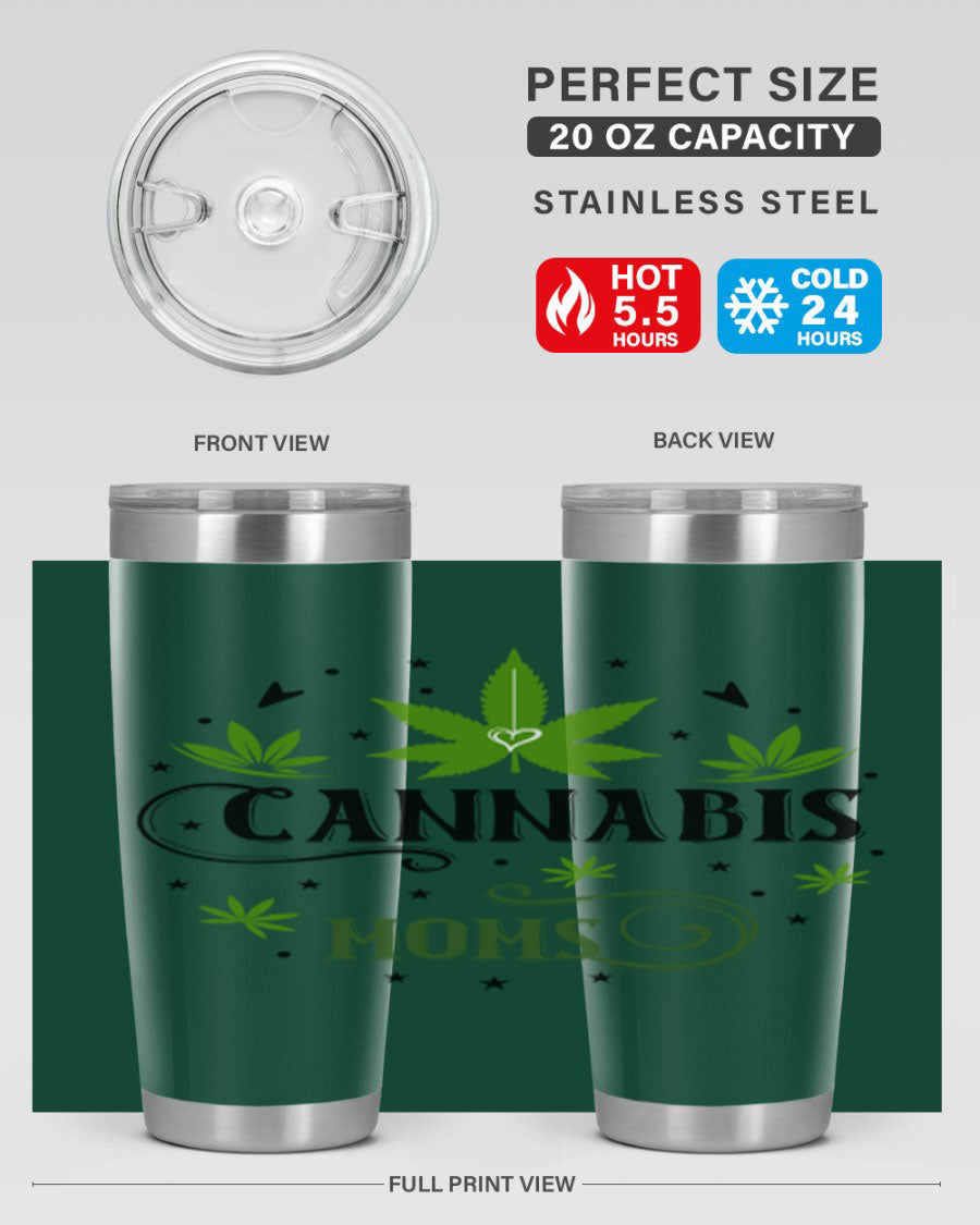 Cannabis Moms 51# Tumbler, a stylish 20oz double wall vacuum stainless steel tumbler with a drink-thru lid, perfect for hot and cold beverages.