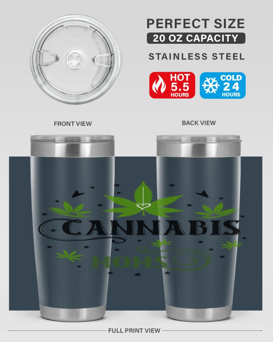 Cannabis Moms 51# Tumbler, a stylish 20oz double wall vacuum stainless steel tumbler with a drink-thru lid, perfect for hot and cold beverages.