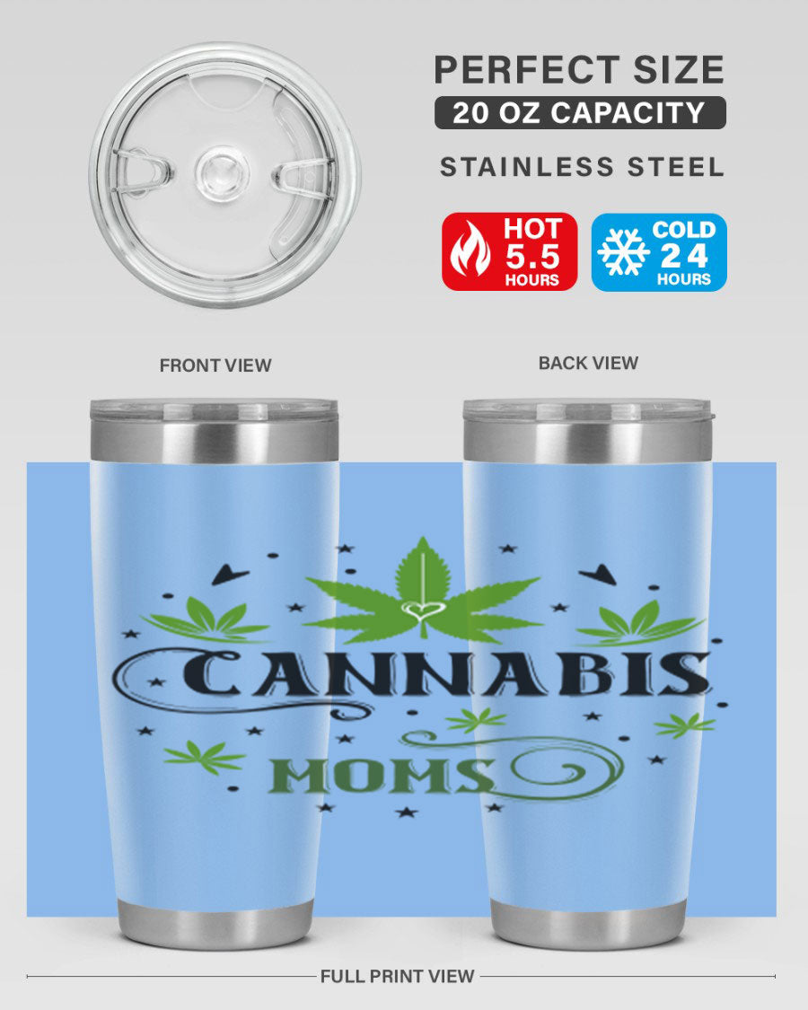 Cannabis Moms 51# Tumbler, a stylish 20oz double wall vacuum stainless steel tumbler with a drink-thru lid, perfect for hot and cold beverages.