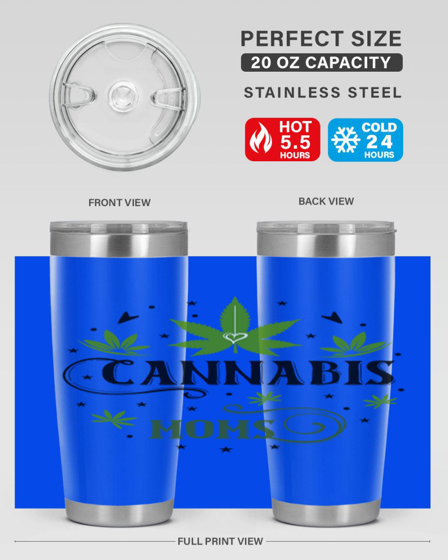 Cannabis Moms 51# Tumbler, a stylish 20oz double wall vacuum stainless steel tumbler with a drink-thru lid, perfect for hot and cold beverages.