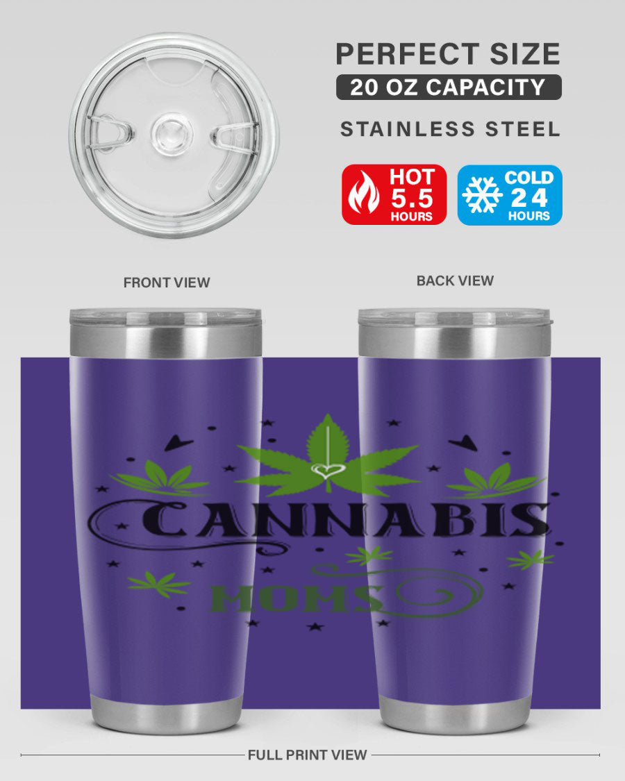 Cannabis Moms 51# Tumbler, a stylish 20oz double wall vacuum stainless steel tumbler with a drink-thru lid, perfect for hot and cold beverages.