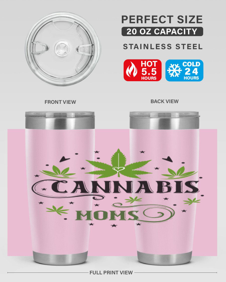 Cannabis Moms 51# Tumbler, a stylish 20oz double wall vacuum stainless steel tumbler with a drink-thru lid, perfect for hot and cold beverages.