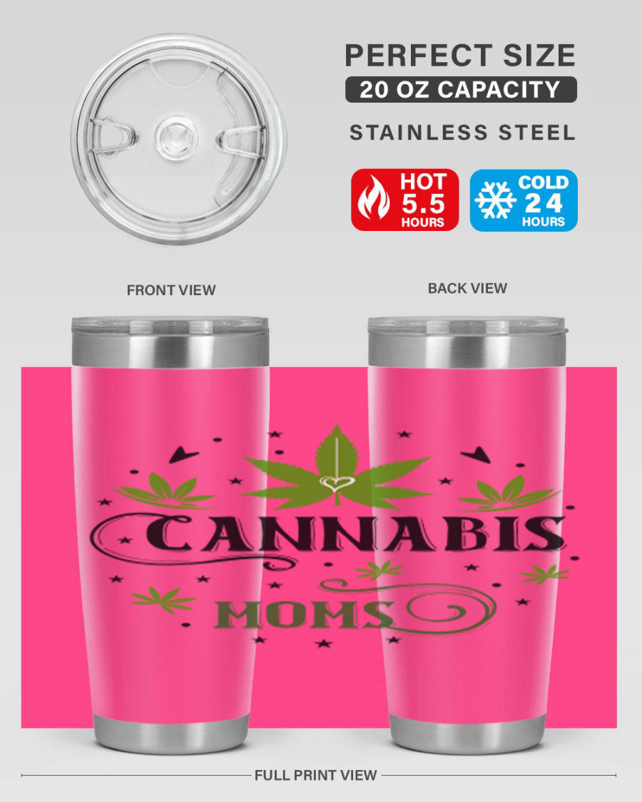 Cannabis Moms 51# Tumbler, a stylish 20oz double wall vacuum stainless steel tumbler with a drink-thru lid, perfect for hot and cold beverages.