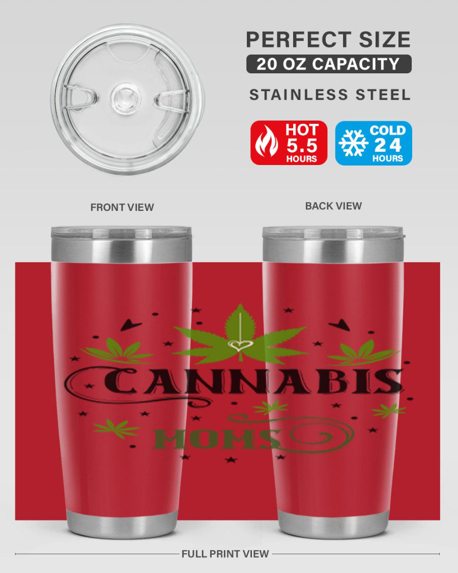 Cannabis Moms 51# Tumbler, a stylish 20oz double wall vacuum stainless steel tumbler with a drink-thru lid, perfect for hot and cold beverages.