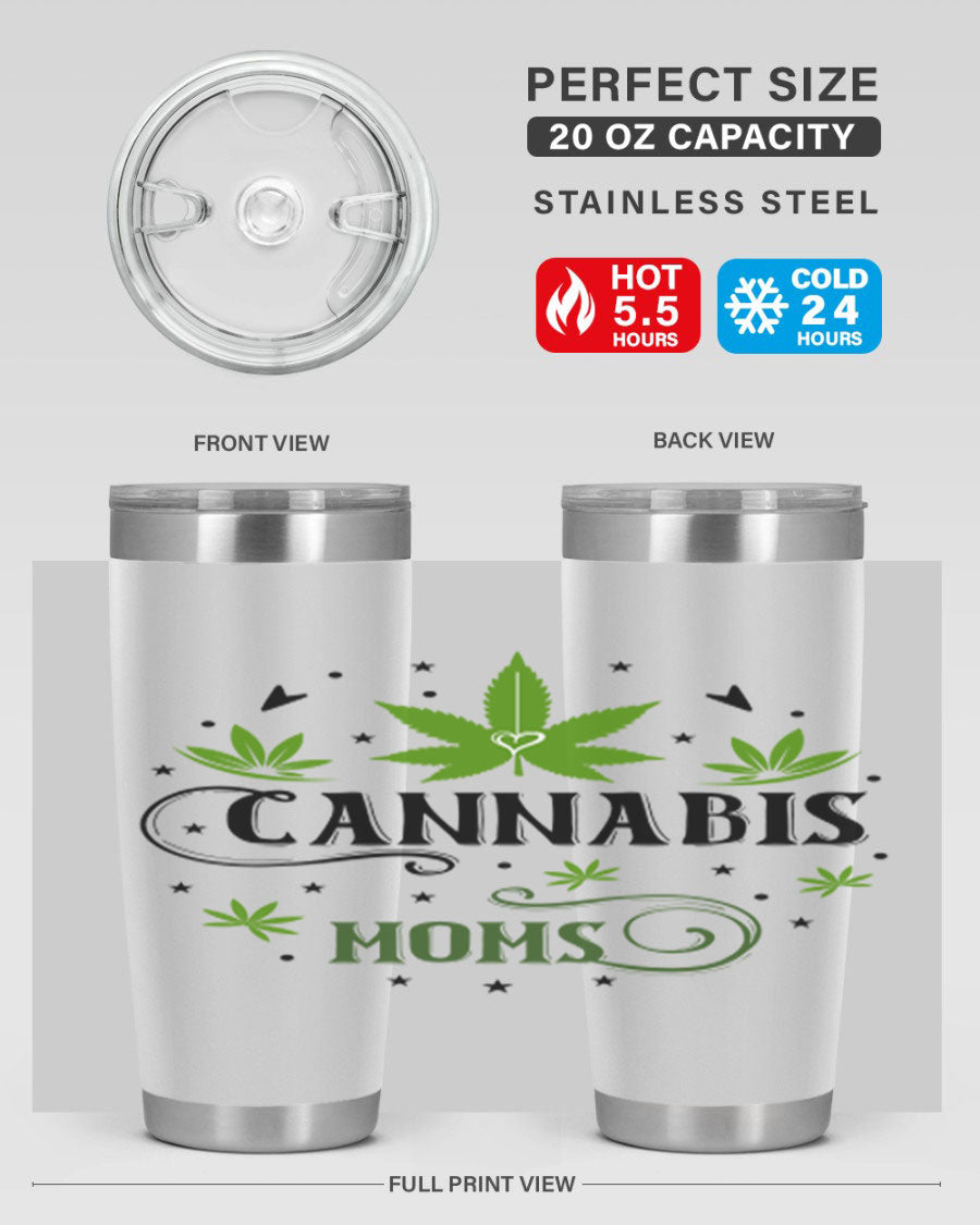 Cannabis Moms 51# Tumbler, a stylish 20oz double wall vacuum stainless steel tumbler with a drink-thru lid, perfect for hot and cold beverages.