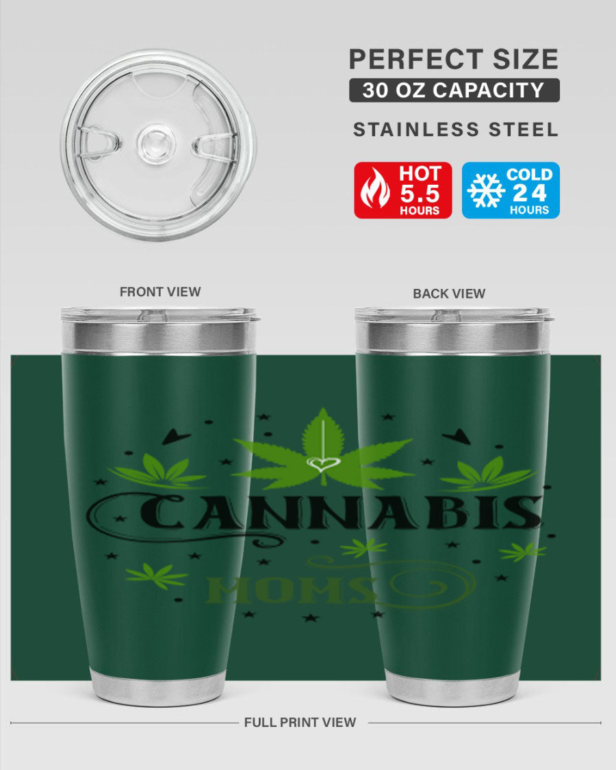 Cannabis Moms 51# Tumbler, a stylish 20oz double wall vacuum stainless steel tumbler with a drink-thru lid, perfect for hot and cold beverages.