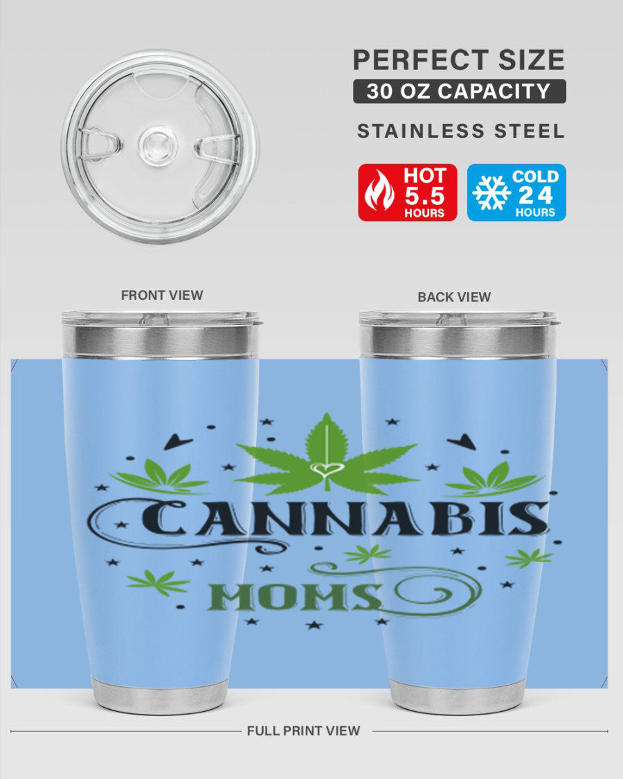 Cannabis Moms 51# Tumbler, a stylish 20oz double wall vacuum stainless steel tumbler with a drink-thru lid, perfect for hot and cold beverages.