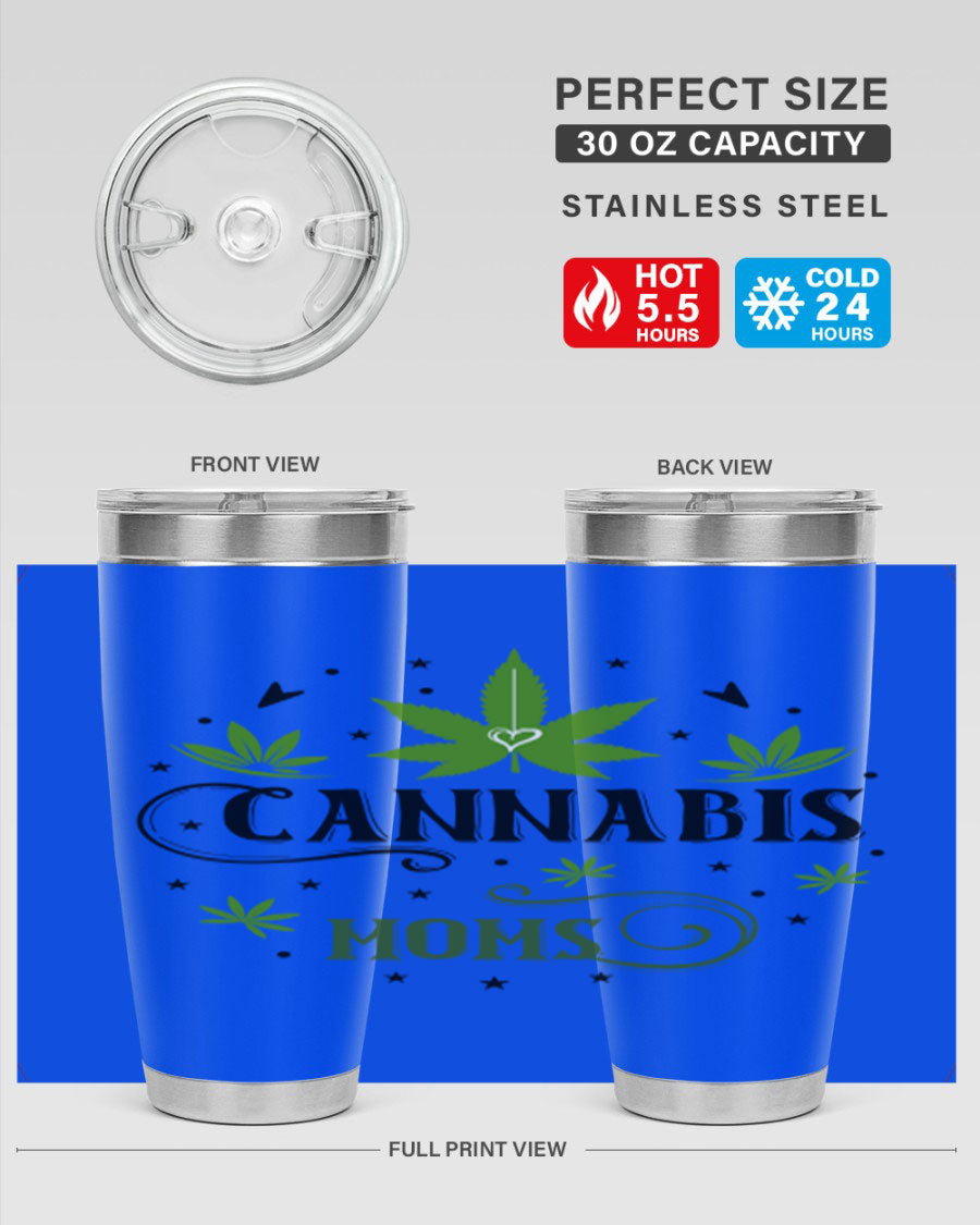 Cannabis Moms 51# Tumbler, a stylish 20oz double wall vacuum stainless steel tumbler with a drink-thru lid, perfect for hot and cold beverages.