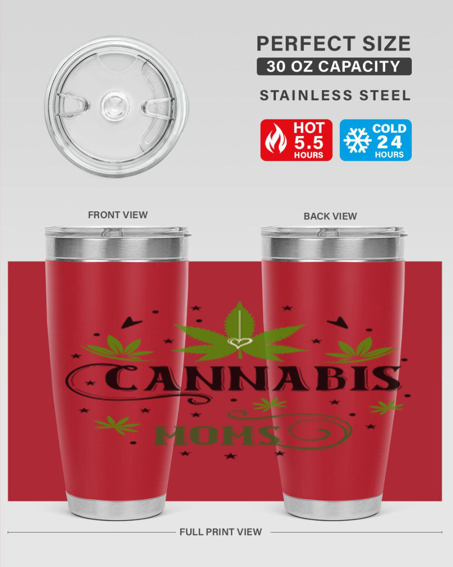 Cannabis Moms 51# Tumbler, a stylish 20oz double wall vacuum stainless steel tumbler with a drink-thru lid, perfect for hot and cold beverages.
