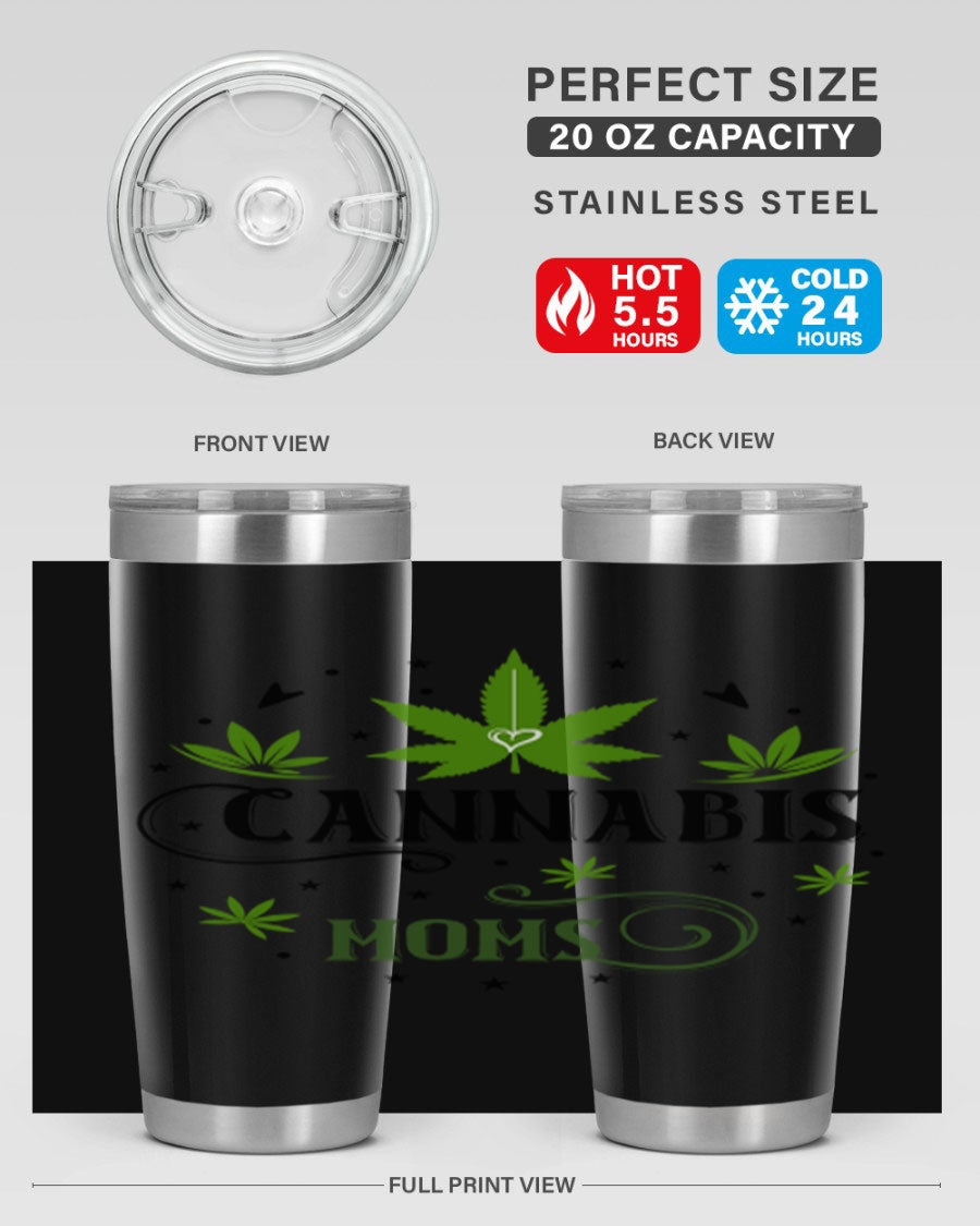 Cannabis Moms 51# Tumbler, a stylish 20oz double wall vacuum stainless steel tumbler with a drink-thru lid, perfect for hot and cold beverages.