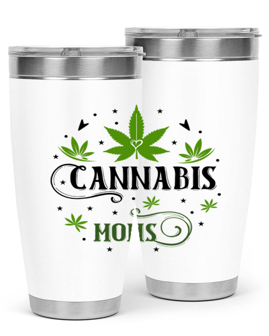 Cannabis Moms 51# Tumbler, a stylish 20oz double wall vacuum stainless steel tumbler with a drink-thru lid, perfect for hot and cold beverages.