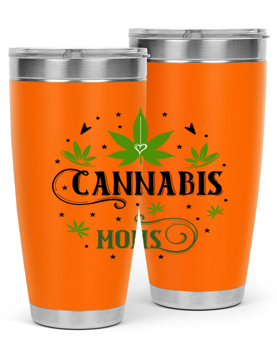 Cannabis Moms 51# Tumbler, a stylish 20oz double wall vacuum stainless steel tumbler with a drink-thru lid, perfect for hot and cold beverages.