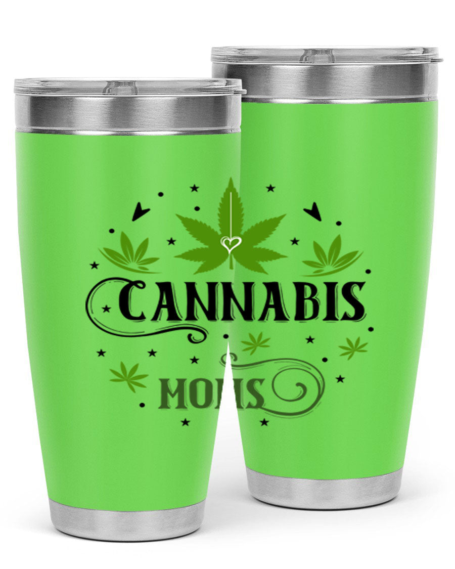 Cannabis Moms 51# Tumbler, a stylish 20oz double wall vacuum stainless steel tumbler with a drink-thru lid, perfect for hot and cold beverages.