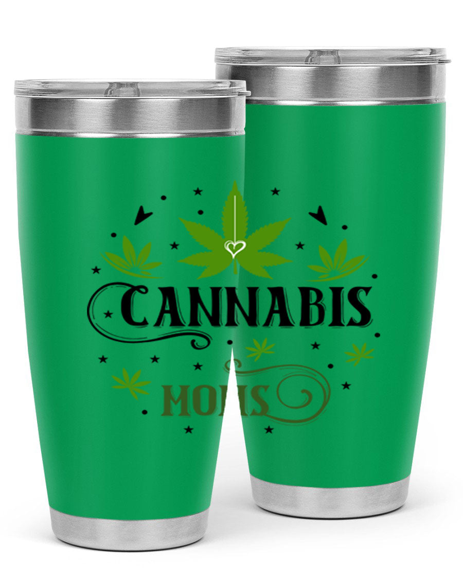 Cannabis Moms 51# Tumbler, a stylish 20oz double wall vacuum stainless steel tumbler with a drink-thru lid, perfect for hot and cold beverages.