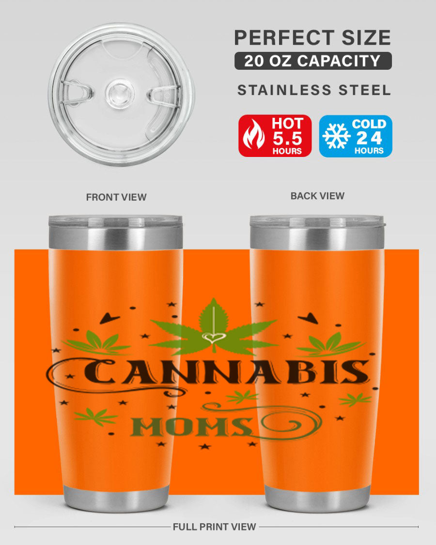 Cannabis Moms 51# Tumbler, a stylish 20oz double wall vacuum stainless steel tumbler with a drink-thru lid, perfect for hot and cold beverages.