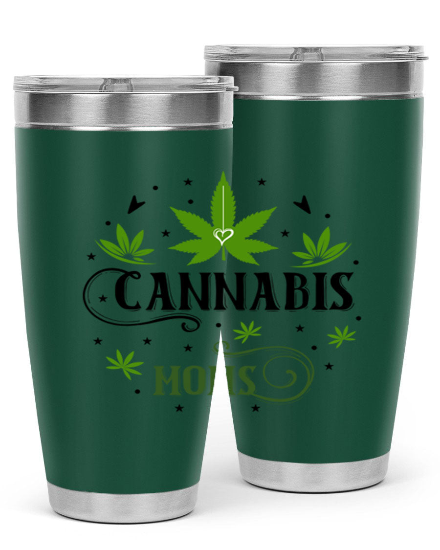 Cannabis Moms 51# Tumbler, a stylish 20oz double wall vacuum stainless steel tumbler with a drink-thru lid, perfect for hot and cold beverages.