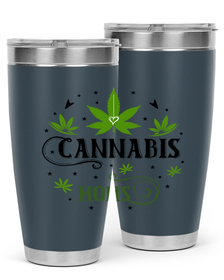 Cannabis Moms 51# Tumbler, a stylish 20oz double wall vacuum stainless steel tumbler with a drink-thru lid, perfect for hot and cold beverages.