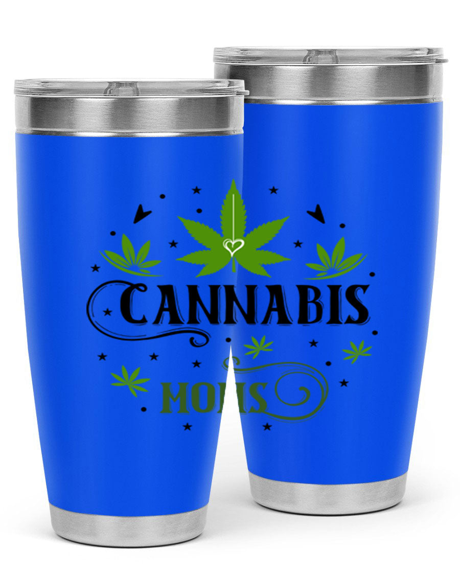 Cannabis Moms 51# Tumbler, a stylish 20oz double wall vacuum stainless steel tumbler with a drink-thru lid, perfect for hot and cold beverages.