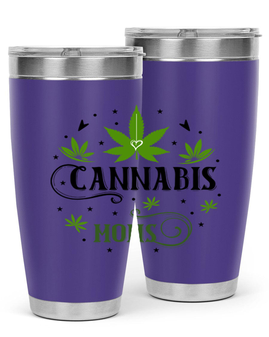 Cannabis Moms 51# Tumbler, a stylish 20oz double wall vacuum stainless steel tumbler with a drink-thru lid, perfect for hot and cold beverages.