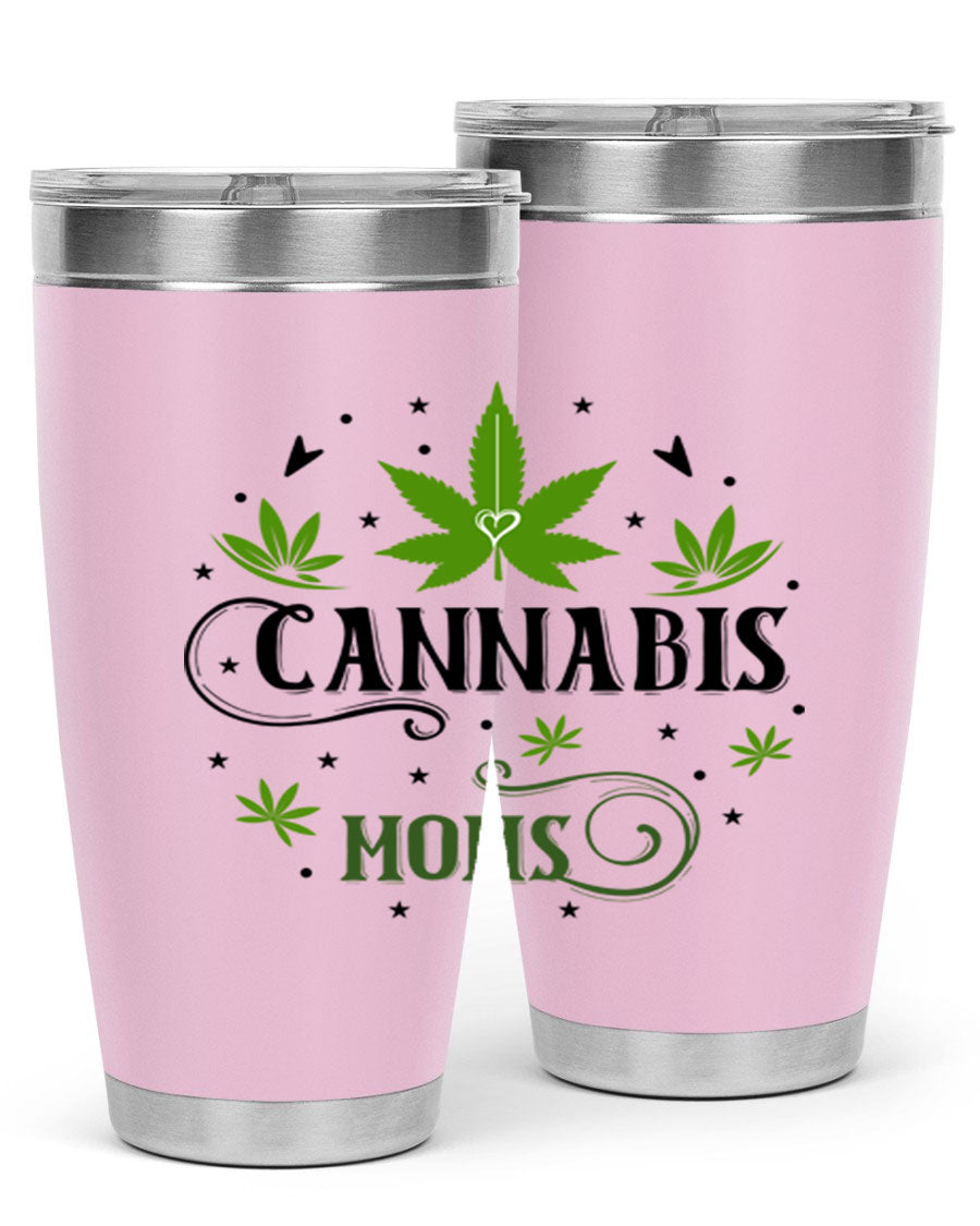Cannabis Moms 51# Tumbler, a stylish 20oz double wall vacuum stainless steel tumbler with a drink-thru lid, perfect for hot and cold beverages.