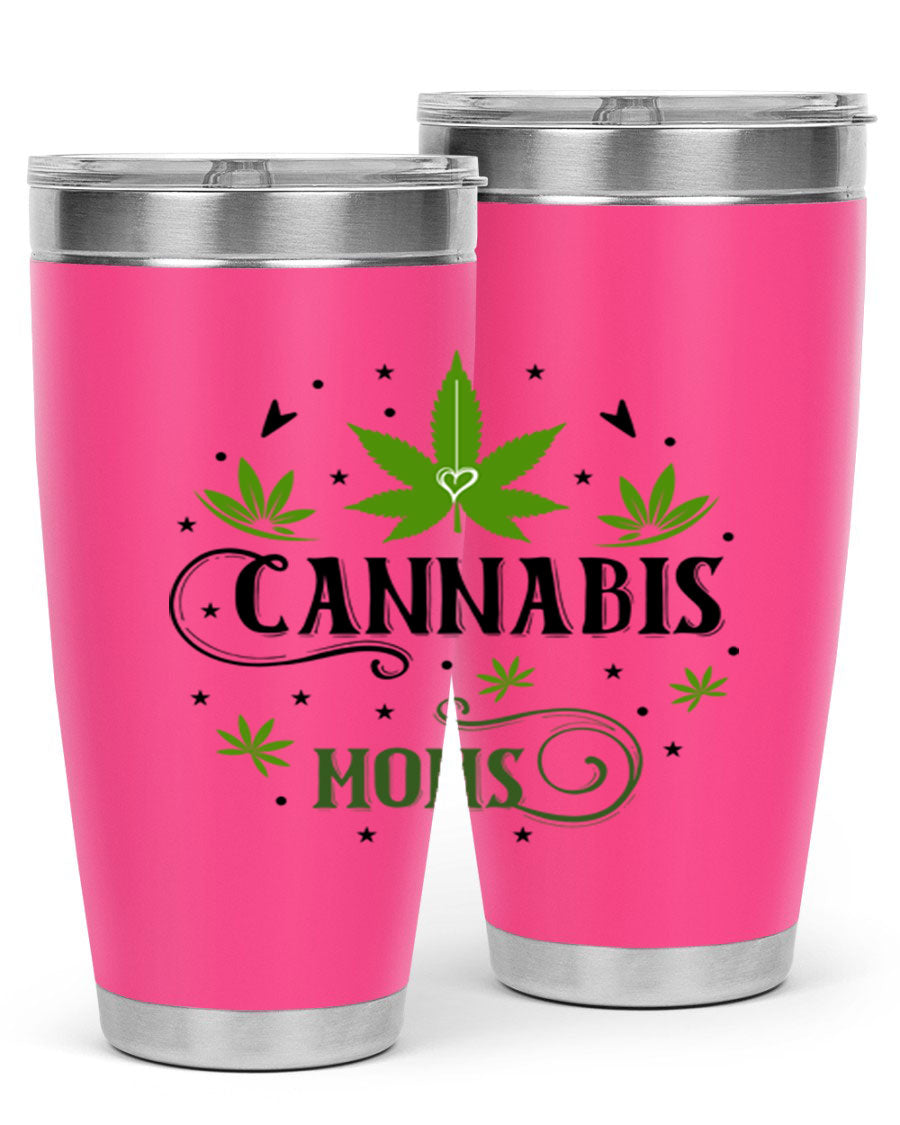 Cannabis Moms 51# Tumbler, a stylish 20oz double wall vacuum stainless steel tumbler with a drink-thru lid, perfect for hot and cold beverages.