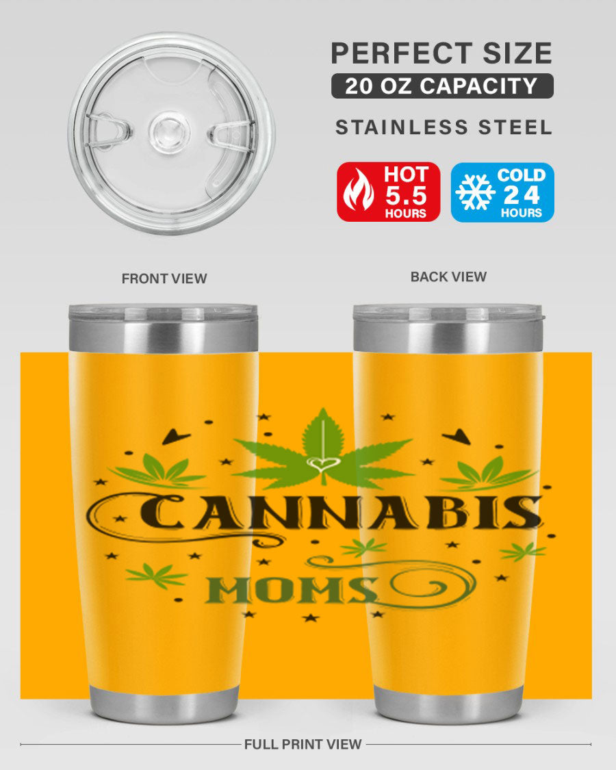 Cannabis Moms 51# Tumbler, a stylish 20oz double wall vacuum stainless steel tumbler with a drink-thru lid, perfect for hot and cold beverages.