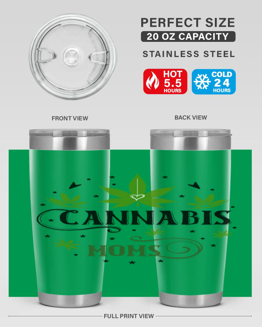 Cannabis Moms 51# Tumbler, a stylish 20oz double wall vacuum stainless steel tumbler with a drink-thru lid, perfect for hot and cold beverages.