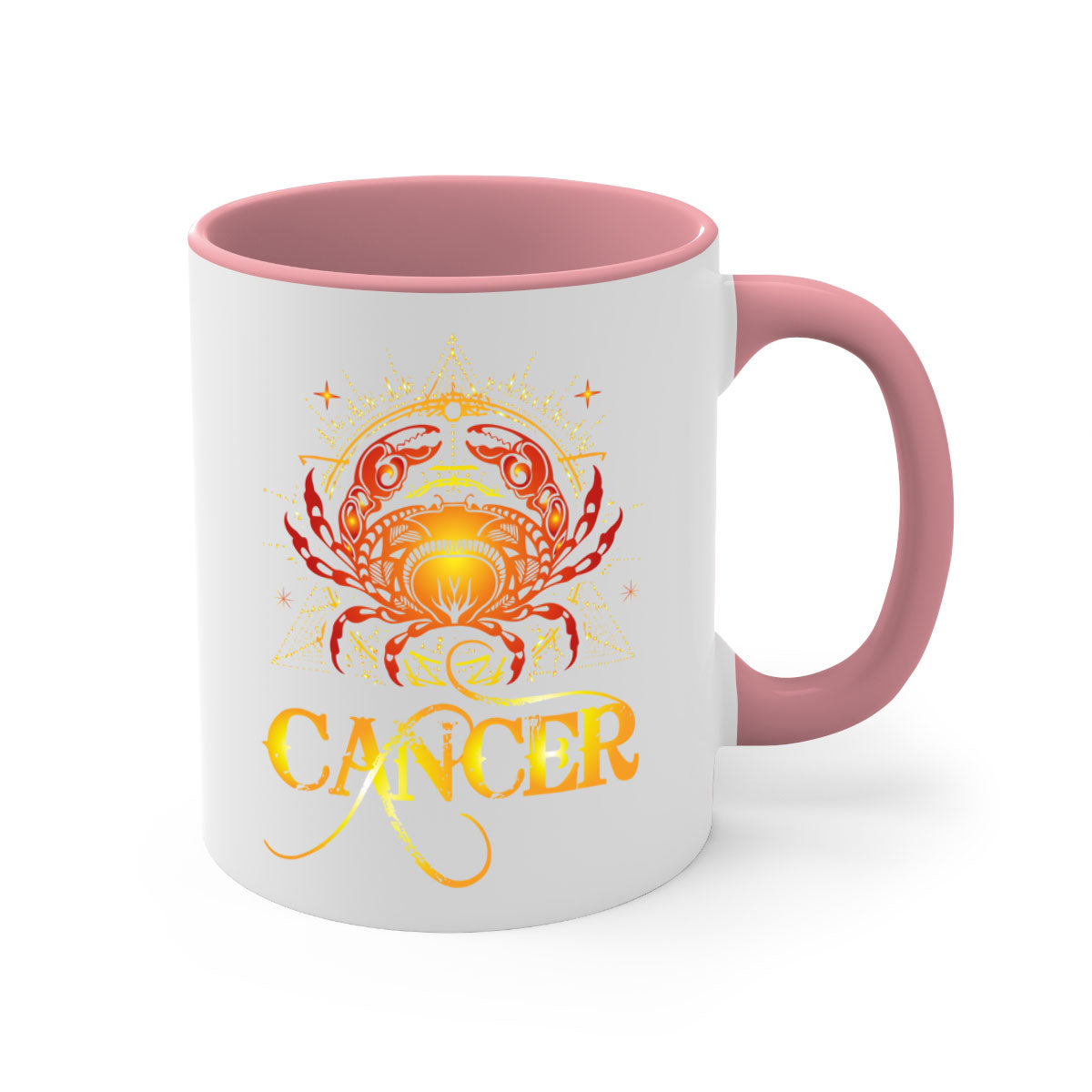 Cancer 163# Zodiac Mug with colored handle and glossy finish, available in multiple colors and sizes.