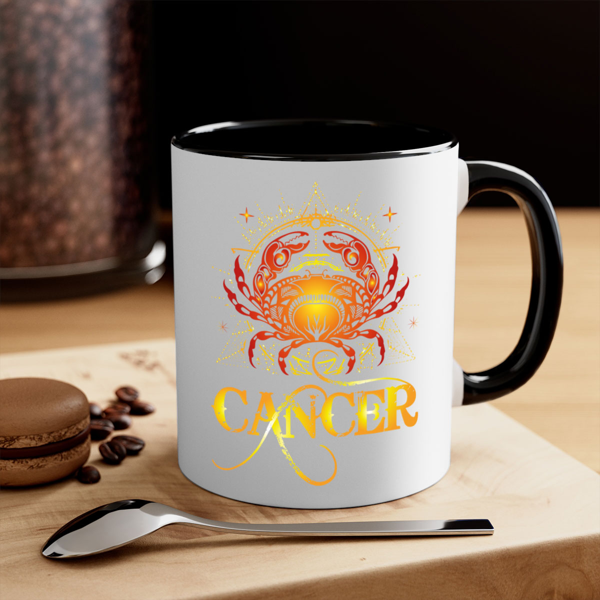 Cancer 163# Zodiac Mug with colored handle and glossy finish, available in multiple colors and sizes.