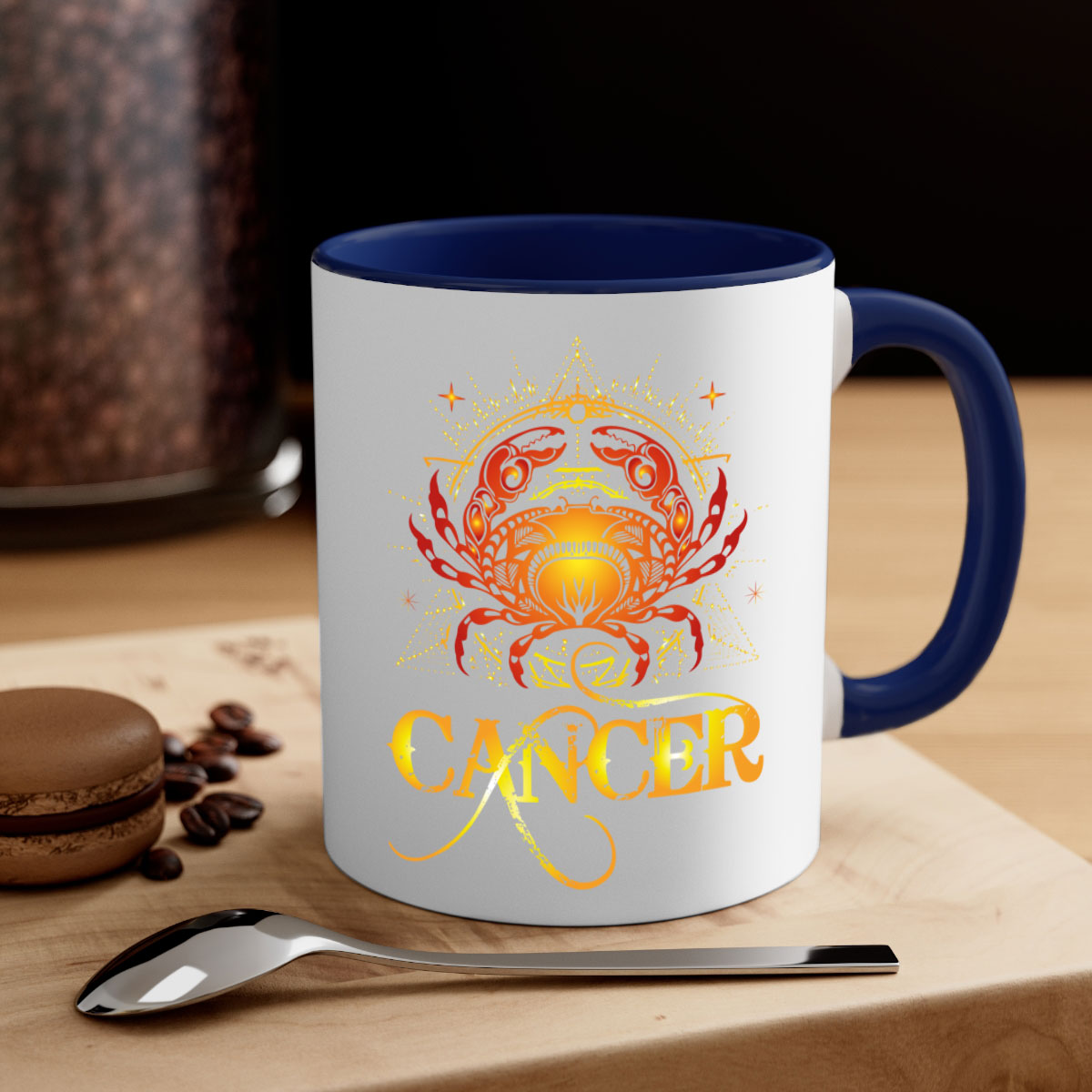 Cancer 163# Zodiac Mug with colored handle and glossy finish, available in multiple colors and sizes.