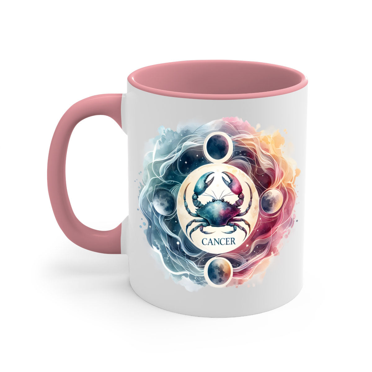 Cancer 168# Zodiac Mug with colorful handle and glossy finish, available in multiple colors and sizes.