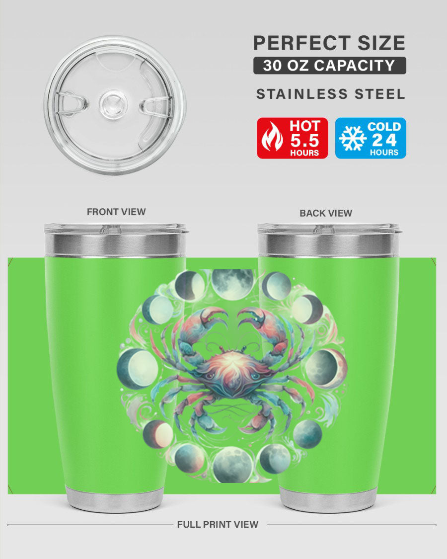 Cancer 169# Zodiac Tumbler in stainless steel with a vibrant design, perfect for hot and cold beverages.