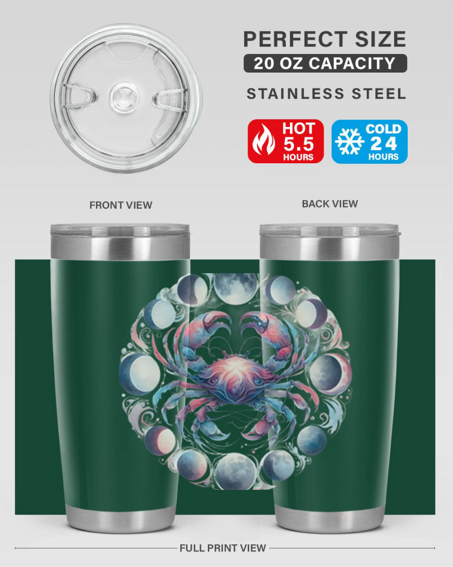 Cancer 169# Zodiac Tumbler in stainless steel with a vibrant design, perfect for hot and cold beverages.